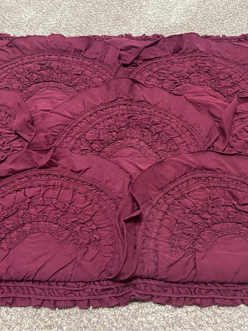 Anthropologie Rivulets Ruffled Standard Shams in Burgundy